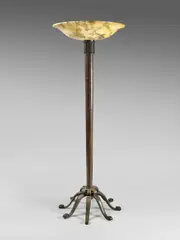 Floor Lamp by Raymond Subes, wrought iron, martelé finish, with alabaster shade, offered Dec 2020