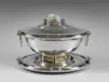 Boin-Taburet, Tureen on Stand, silver, jade and serpentine, the tureen stamped 'BOIN-TABURET A PARIS' and numbered '78063' and engraved '11 juillet 1935 C