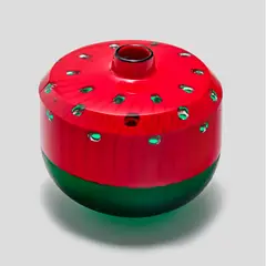 Yoichi Ohira, Unique Metamorfosi Vase, red and green incalmo glass with transparent murrines, engraved '1999 Yoichi Ohira Mo
