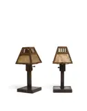 Frederick L. Roehrig, Pair of Table Lamps, wrought iron, mica, unmarked