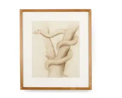 Snake by Fernando Botero, watercolor, graphite, and sanguine on paper, sold Sep 2020