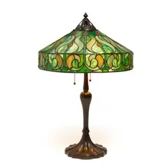 Table Lamp by Handel, leaded glass, patinated metal, shade stamped 'HANDEL 1851-16', base stamped 'HANDEL' '1930', sold Sep 2020