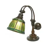 Green Linenfold Counterbalance Desk Lamp by Tiffany Studios, Favrile glass, patinated bronze, shade stamped 'TIFFANY STUDIOS NEW YORK 1941, underside of base stamped 'TIFFANY STUDIO, sold Sep 2020