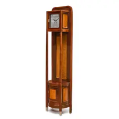 Josef Hoffmann, Tall Case Clock, for J & J Kohn, mahogany, birds-eye maple, parquetry, aluminum, glass