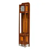 Josef Hoffmann, Tall Case Clock, for J & J Kohn, mahogany, birds-eye maple, parquetry, aluminum, glass