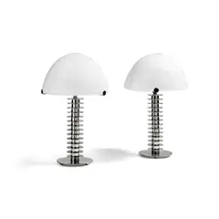 Clément Nauny, Pair of Table Lamps, chromed metal, glass, apparently unmarked