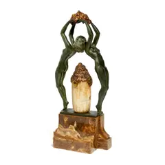 Marcel Bouraine, Table Lamp, patinated and gilt bronze, marble and carved onyx