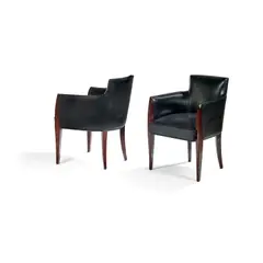 Dominique, Pair of Armchairs, stained wood, leather