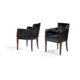 Dominique, Pair of Armchairs, stained wood, leather