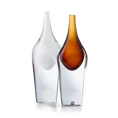 Antonio da Ros, Pair of Rare Bottiglia Tipo Sasso con Collo Corto Vases, for Vetreria Gino Cenedese, sommerso glass, the clear example with narrow band of internal decoration
