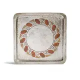 Claudius Linossier, Dinanderie Dish, hammered silver with copper inlay, signed