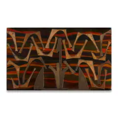 California Studio, Wall Relief Panel, polychromed wood with applied leather and metal elements