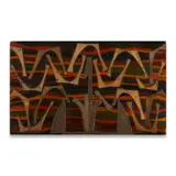 California Studio, Wall Relief Panel, polychromed wood with applied leather and metal elements