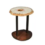 Brenda Houston, Side Table, Brazilian agate geode slab with crystalized center, hand forged bronze