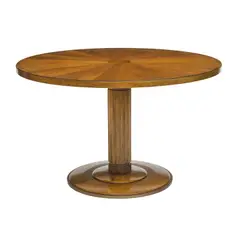 Cafe Table by T. H. Robsjohn-Gibbings, for Baker, walnut, gilt metal, with brass Baker tag, stamped in black on underside '730', sold Sep 2020