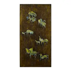 Wall Panel by Philip and Kelvin Laverne, acid-etched, enameled and patinated bronze, acid-etched lower center 'Kelvin Philip Laverne', sold Sep 2020