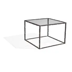 Bruno Romeda, Large Cube Form Side Table, patinated bronze, glass