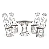 John Risley, Dining Suite, enameled steel, comprising a table and four Nun chairs, unmarked