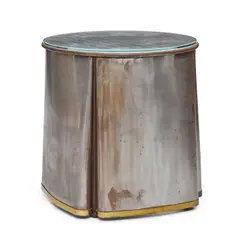 Prototype Draped Table by John Dickinson, galvanized metal, glass, sold Sep 2020