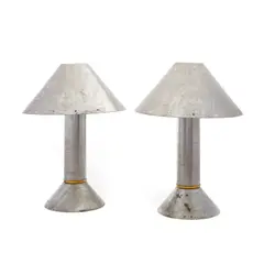 Ron Rezek, Pair of Zinc Table Lamps, patinated zinc, brass, with maker's label to the underside of the base
