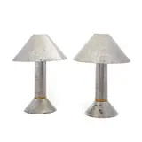 Ron Rezek, Pair of Zinc Table Lamps, patinated zinc, brass, with maker's label to the underside of the base