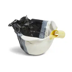 Bowl by Peter Shire, for Echo Park Pottery, glazed, impressed and folded earthenware, underglazed in black 'XPOTS 2012', sold Sep 2020
