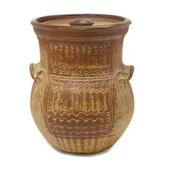 Michael Casson, Lidded Vessel, glazed stoneware, together with a Nic Collins lugged vessel, glazed stoneware
