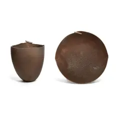 Richard DeVore, Vase and Plate, stoneware with applied element, unsigned