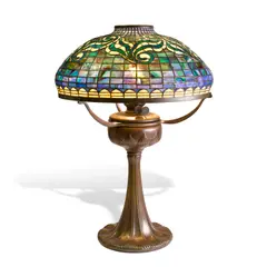 Tyler Lamp by Tiffany Studios, patinated bronze, leaded glass, shade stamped 'TIFFANY STUDIOS NEW YORK', underside of base stamped 'TIFFANY STUDIOS NEW, sold Jul 2020