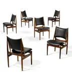 Finn Juhl, Set of Six Egyptian Chairs, for Niels Vodder, Brazilian rosewood, vinyl upholstery, each branded 'NIELS VODDER CABINETMAKER/COPENHAGEN DENMARK/DESIGN: FINN JUHL'