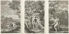 Giovanni Antonio Lorenzini, Diana e le ninfe sorprese dai fauni, 1638-40, Engravings triptych, on paper
