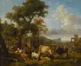 Jean-louis Demarne, Figures and cattle in an Italianate landscape; and a companion painting (a pair), both oil on panel