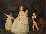 A family portrait in a landscape by English School, oil on canvas, sold Jul 2020