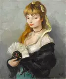 Marcel Dyf, Portrait of a Young Woman with Fan, oil on canvas