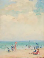 Francesco J. Spicuzza, On the beach, Lake Michigan, oil on board