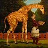 William Skilling, A feeding giraffe, oil on canvas