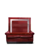 Philippe Starck, Custom High Back Two Seat Sofa, stained alder wood, velvet, textured leather by Edelman, ebonized and stained wood