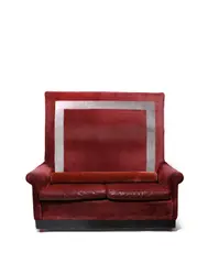 Custom High Back Two Seat Sofa by Philippe Starck, stained alder wood, velvet, textured leather by Edelman, ebonized and stained wood, offered Nov 2019