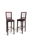 Philippe Starck, Pair of Custom Bar Stools, stained hardwood, acrylic, burgundy textured leather by Edelman, polished stainless steel