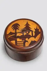 Box and Cover by Alexandre Noll, mahogany, sycamore, ebony inlaid top, carved 'ANOLL', offered Dec 2019