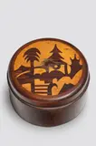Alexandre Noll, Box and Cover, mahogany, sycamore, ebony inlaid top, carved 'ANOLL'