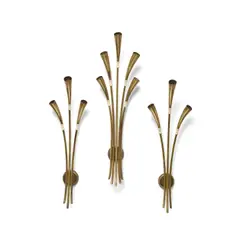 Oscar Torlasco, Group of Three Wall Lights, for Lumi, brass with enameling