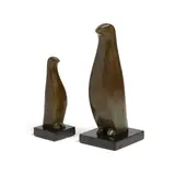 Beniamino Benevenuto Bufano, Companion Pair of Marching Penguins, patinated bronze, marble, each inscribed 'Bufano'