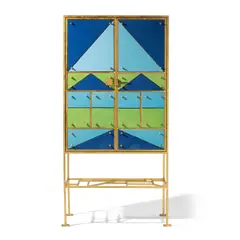Elizabeth Garouste, Arlequin Cabinet, gilt iron, glazed ceramic, ebonized wood