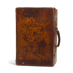 Keith Haring, Embellished Louis Vuitton Suitcase, leather, brass, black ink