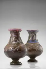 Vetreria Gino Cenedese, Two Rare Magma con Greche Vases, for Vetreria Gino Cenedese, cased opaque iridescent and applied glass