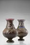 Vetreria Gino Cenedese, Two Rare Magma con Greche Vases, for Vetreria Gino Cenedese, cased opaque iridescent and applied glass