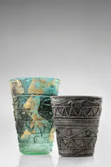 Ermanno Nason, Unique Scavo con Greche Vase, for Vetreria Gino Cenedese, grey scavo glass with applied decoration and gold foil, engraved 'Cenedese'