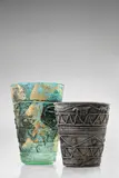 Ermanno Nason, Unique Scavo con Greche Vase, for Vetreria Gino Cenedese, grey scavo glass with applied decoration and gold foil, engraved 'Cenedese'