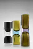 Antonio da Ros, Three Rare Clessidra Cilindrica Vases, for Vetreria Gino Cenedese, sommerso glass, paper label to large example 'MURANO cenedese VETRI 38/64'